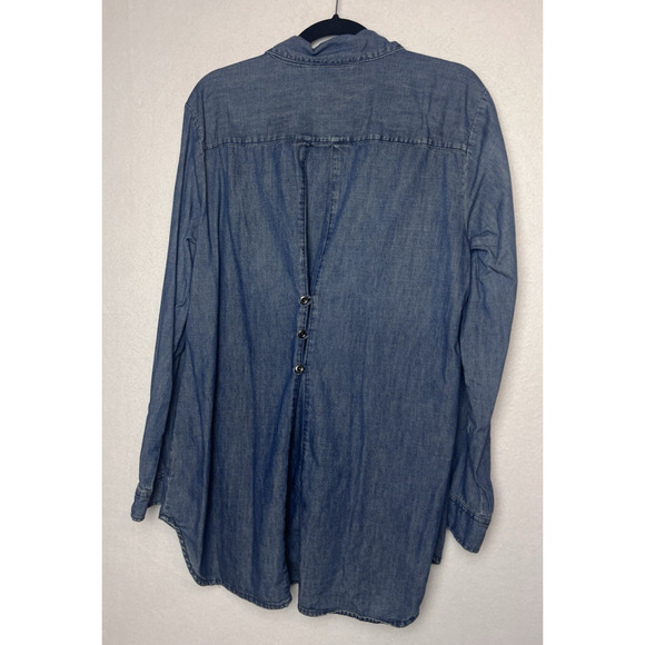 Style and Co. Women's Denim Blue Button Up Shirt Size 16 Roll Tab Sleeve - Picture 7 of 8